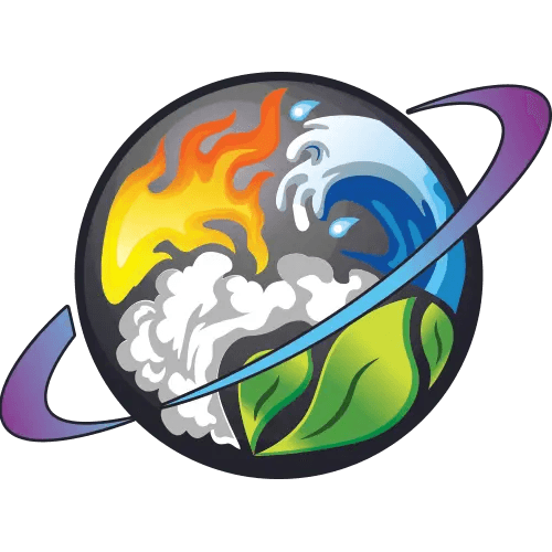 Unidentified partner mark: planetary illustration logo