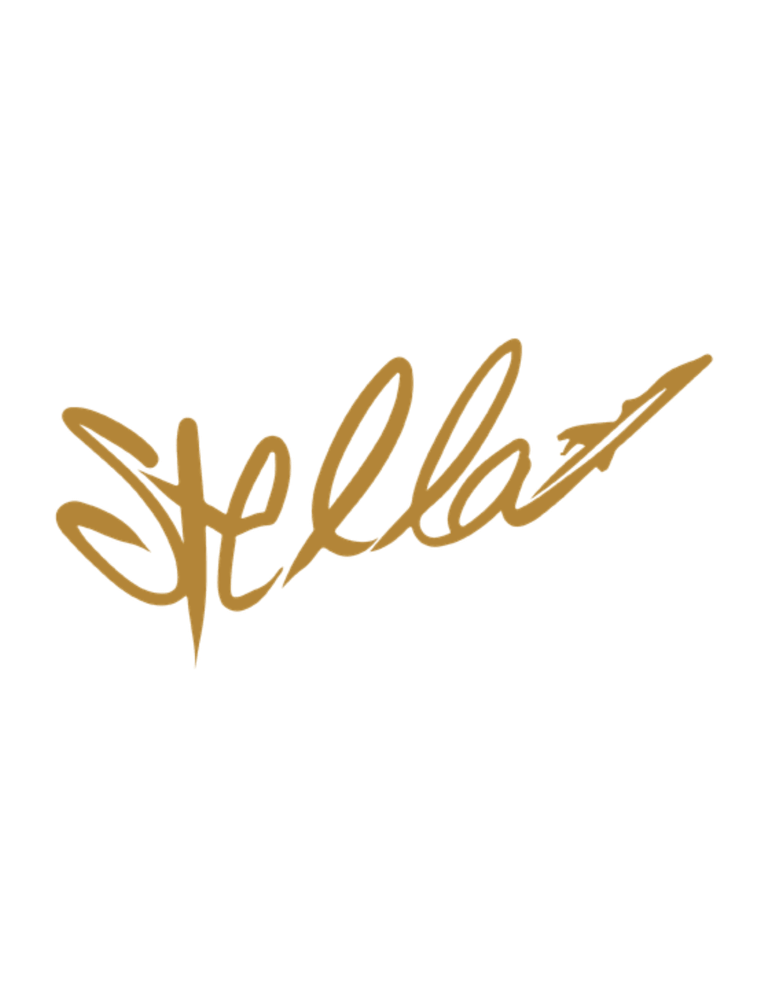 The Stella logo: the word Stella in gold script, its final stroke drawn as the silhouette of an aircraft.